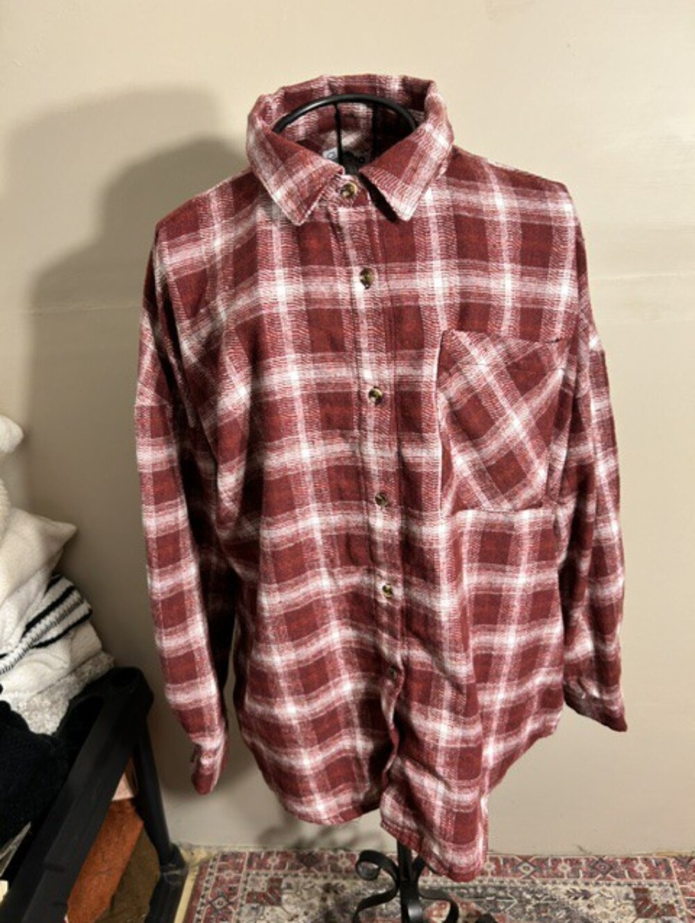 flannel size small womens plaid  shirt  button maroon white gorpcore
